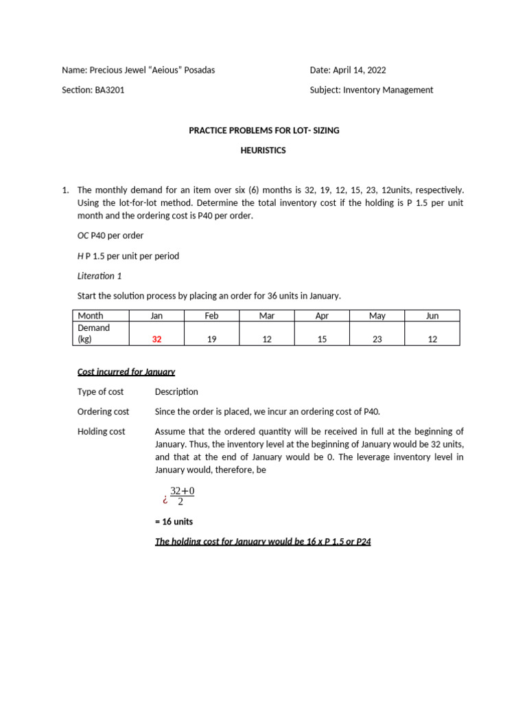 Lot-Sizing Heuristics in Inventory Management | PDF | Applied ...