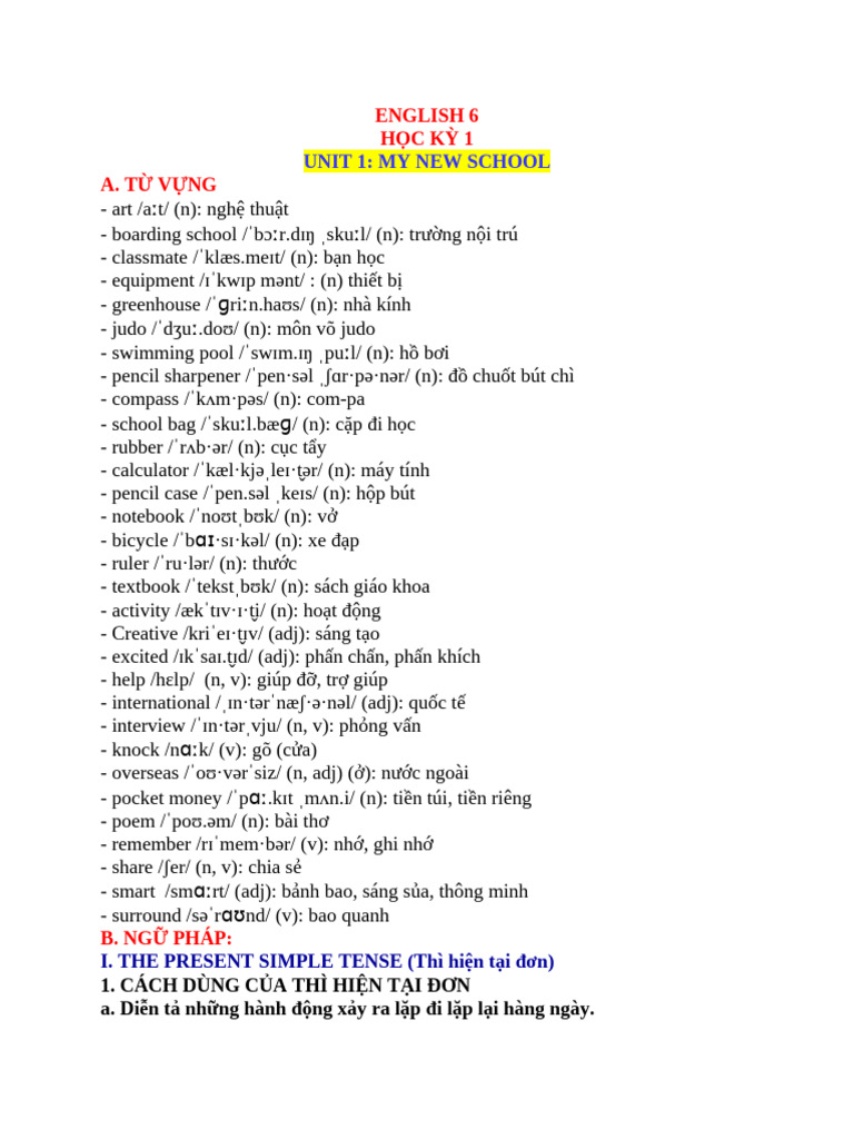 English 6 Gs Kì 1 Bình An | PDF