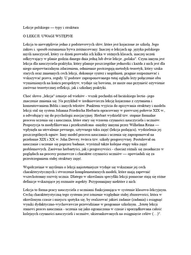 Typy I Struktura Lekcji Referat | PDF