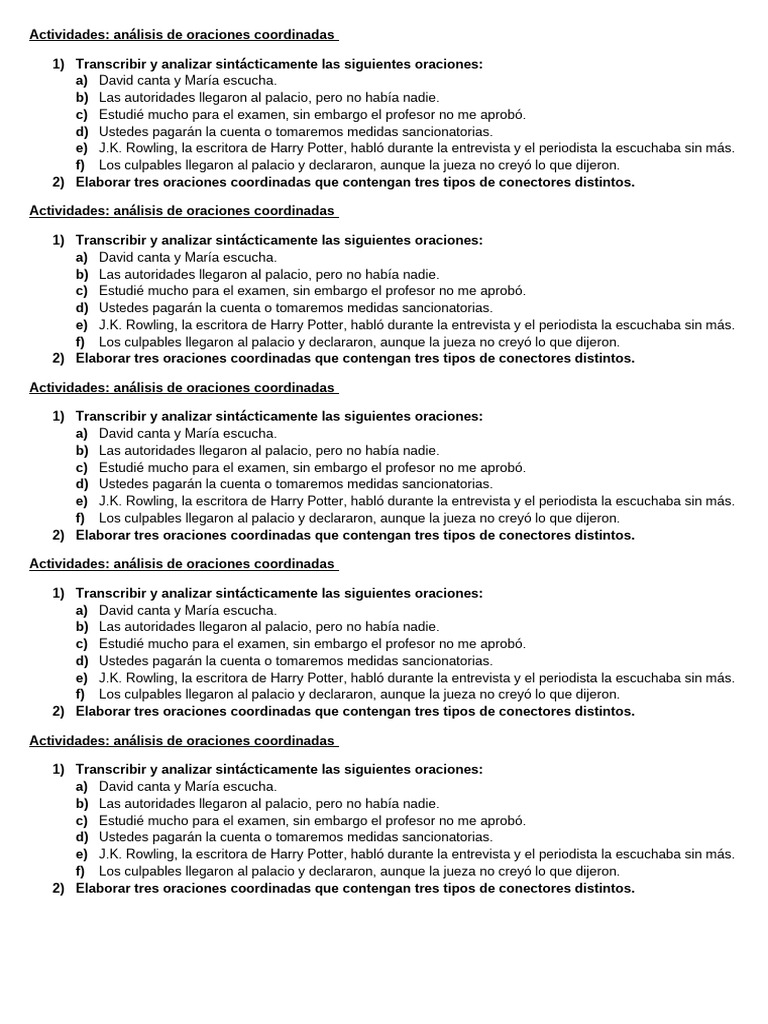 Act Análisis de Oraciones Coordinadas 2 | PDF | J. K. Rowling | Harry ...