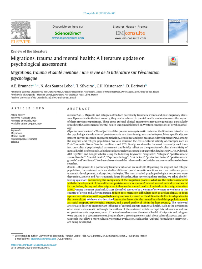 Migrants, Trauma, and Mental Health Review | PDF | Mental Disorder ...