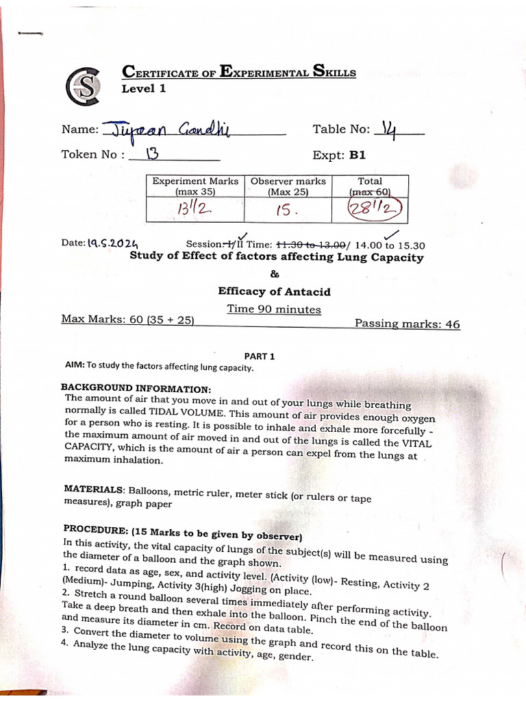 Lung Capacity Experiment | PDF