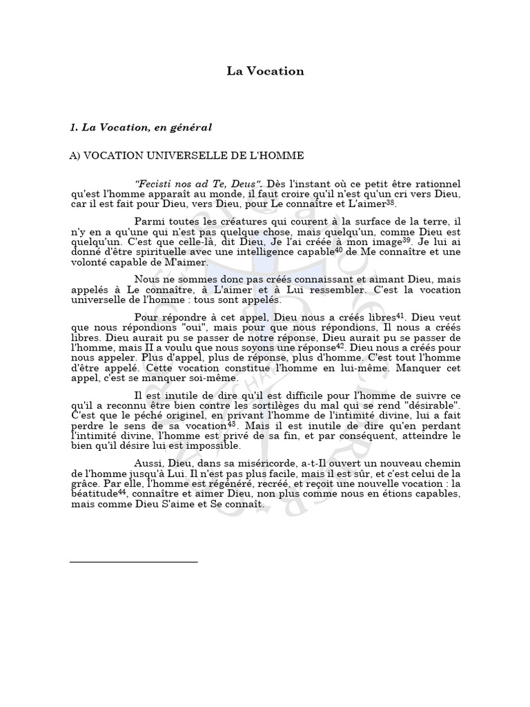 La Vocation Universelle de l'Homme | PDF | Ordination | Grâce ...