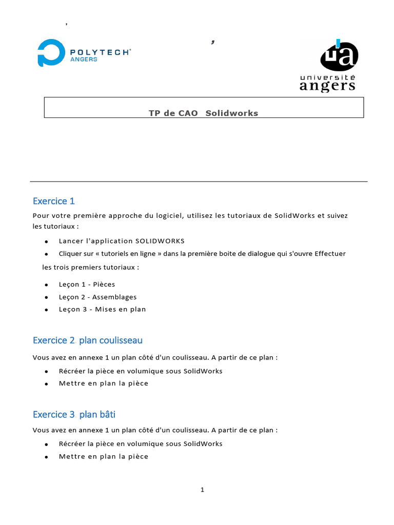 TP SolidWorks : CAO à Polytech’Angers | PDF | Conception assistée par ...
