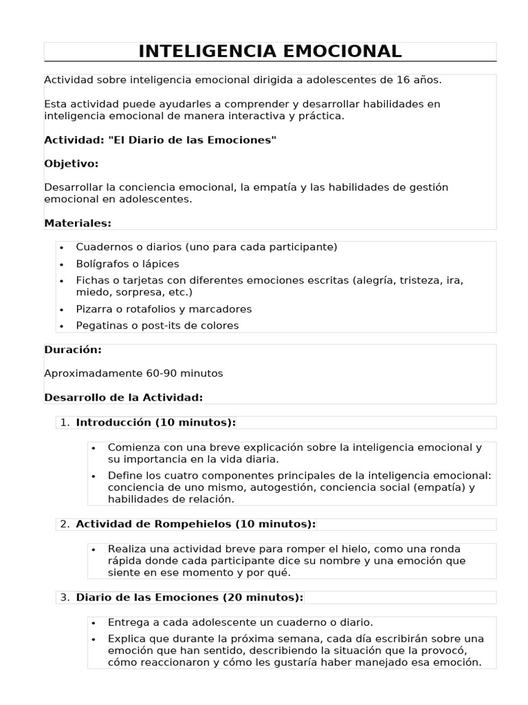 Actividades de Inteligencia Emocional para Adolescentes | PDF | Las ...