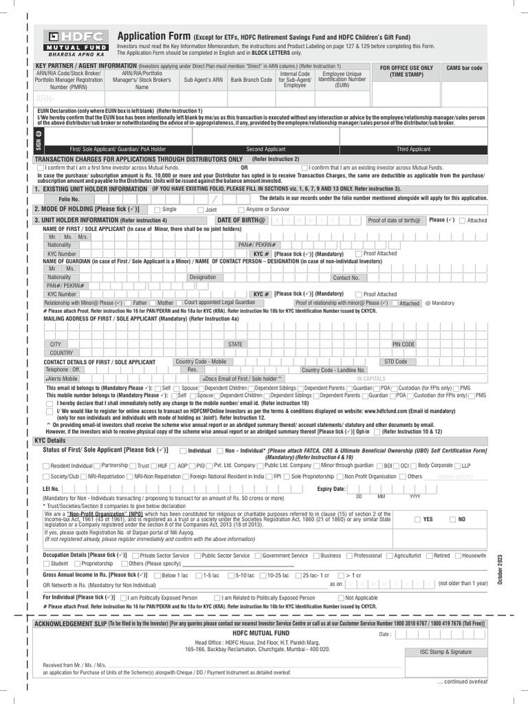 HDFC Mutual Fund Application Form Guide | PDF | Cheque | Banks