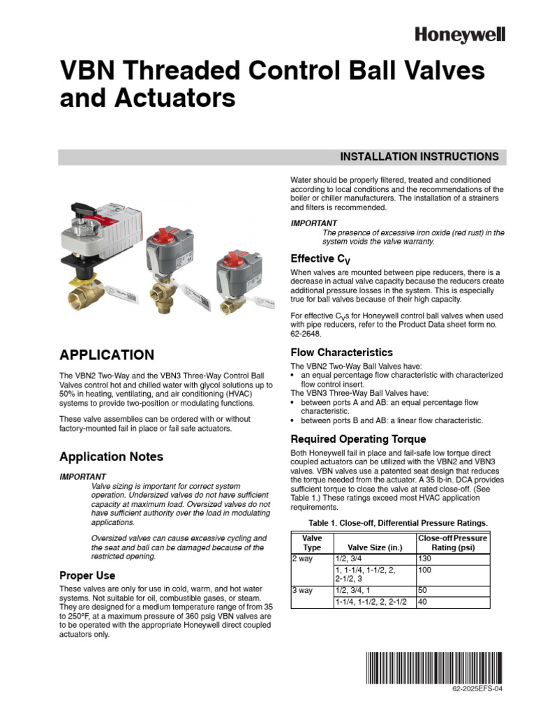 VBN Control Ball Valves Installation Guide | PDF | Valve | Power Supply