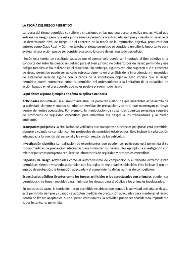 Riesgo Permitido en Derecho Penal | PDF | Riesgo | Causalidad (Ley)