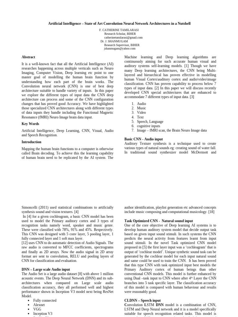 CNN Architectures for AI Input Types | PDF | Deep Learning | Functional ...