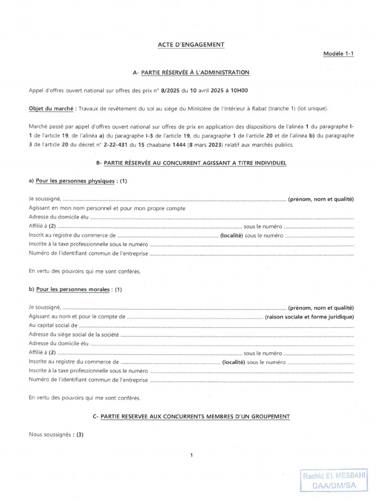 Acte D'engagement | PDF