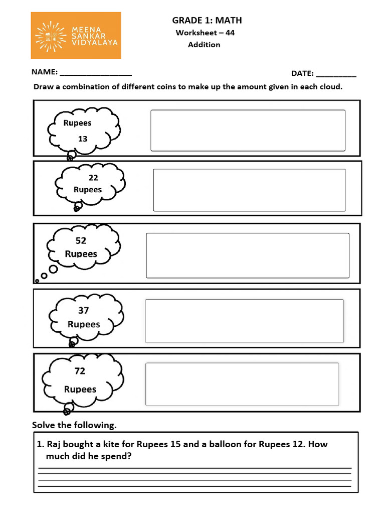 GR - 1 Worksheet 44 (Addition) | PDF