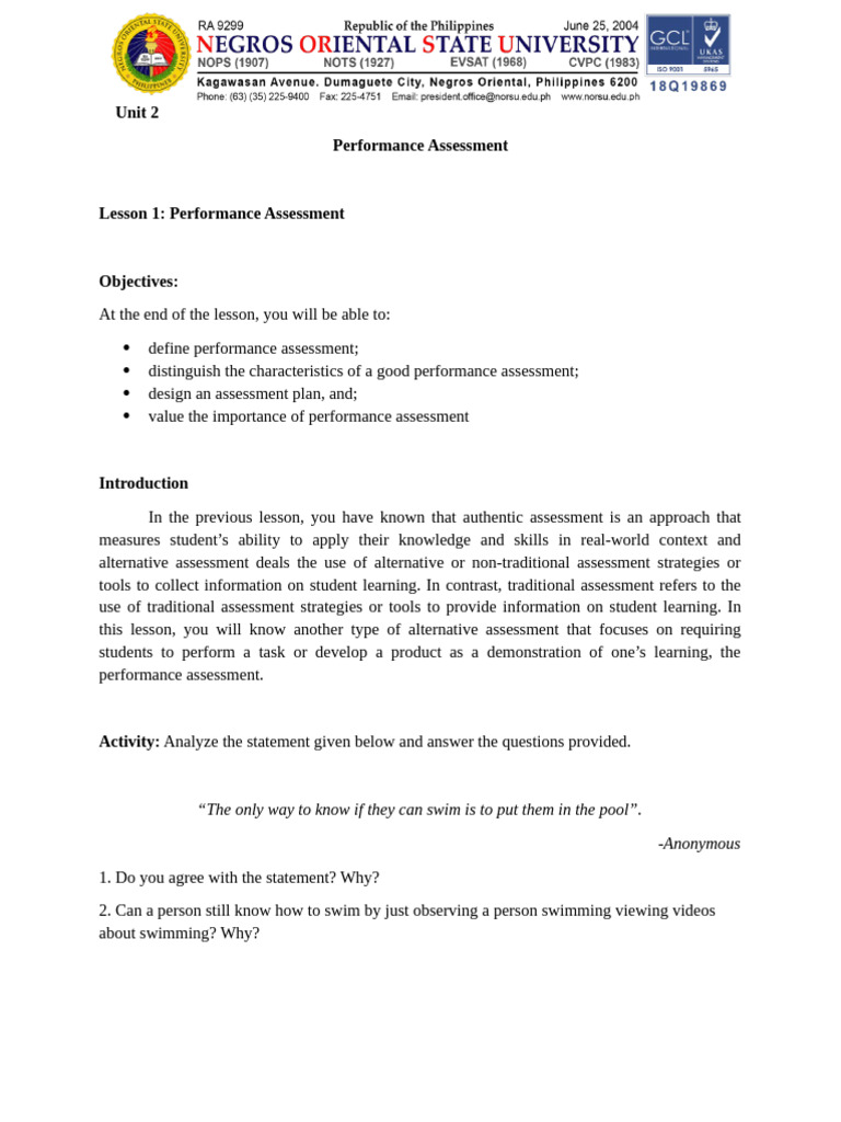 Understanding Performance Assessment | PDF | Educational Assessment ...