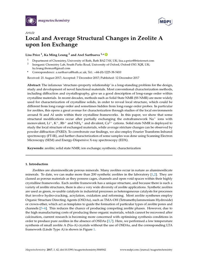 Structural Changes in Zeolite A Ion Exchange | PDF | Zeolite | Solid ...