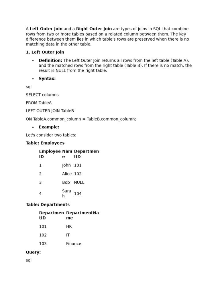 Chapter 3 Left VS Right Outer Join | PDF | Table (Database) | Sql