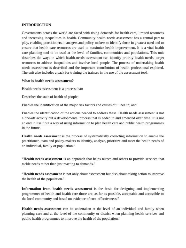 Community Health Needs Assessment Guide | PDF | Health Care | Evaluation
