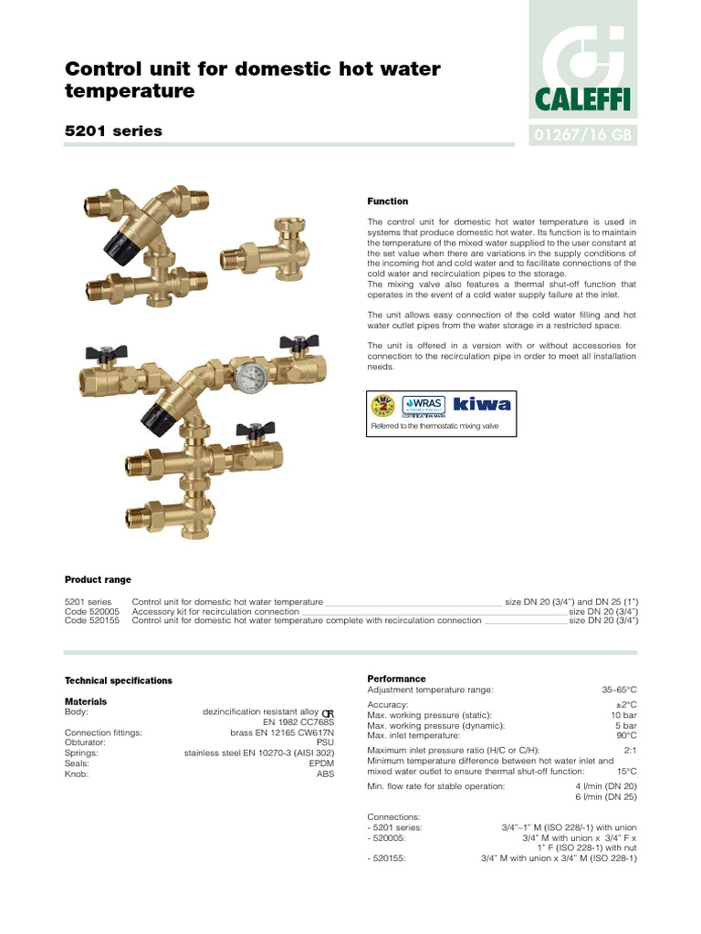 Domestic Hot Water Control Unit | PDF | Water Heating | Valve