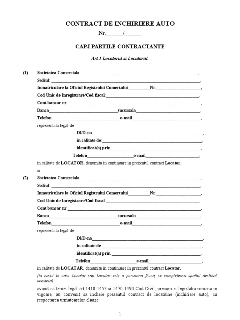 Contract de Inchiriere Auto PDF