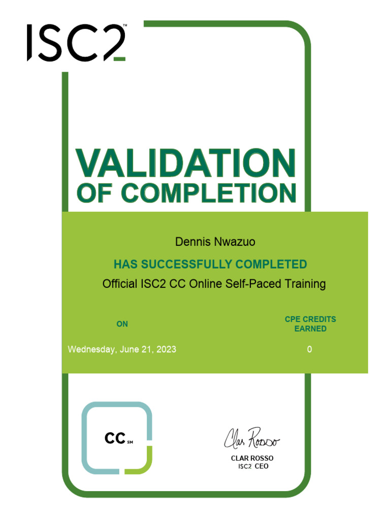 Official CC Course Completion Certificate - Official ISC2 CC Online ...