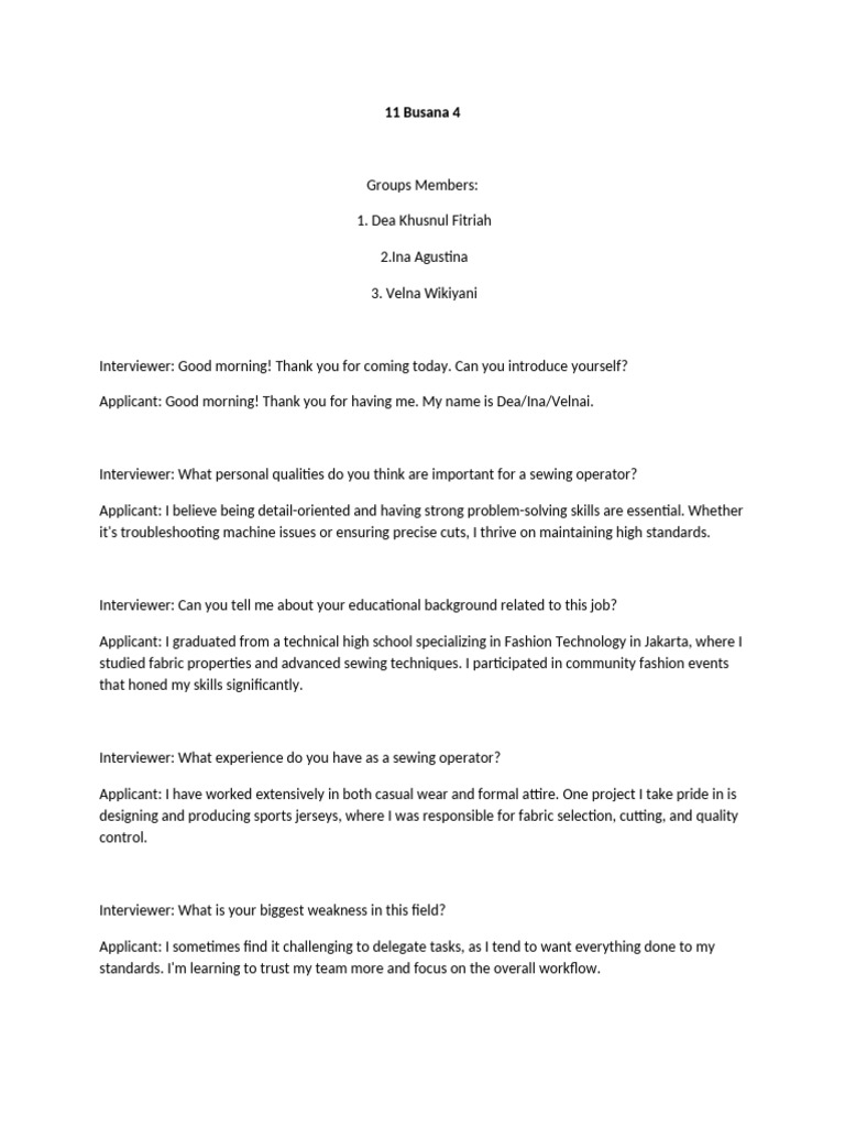 Sewing Operator Interview Insights | PDF