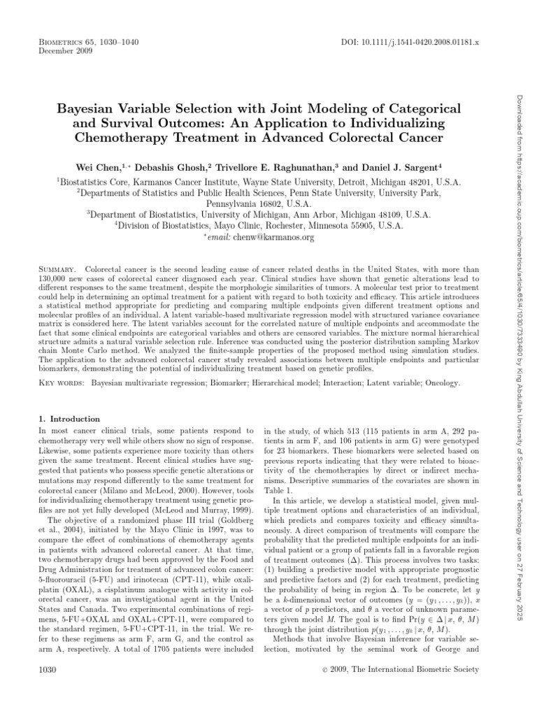 Bayesian Variable Selection in Cancer Treatment | PDF | Dependent And ...