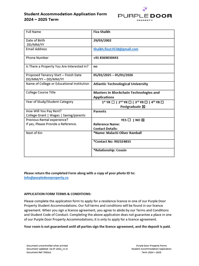 Student Accommodation Application 2024-25 | PDF