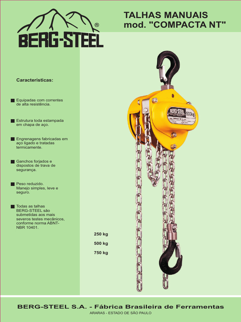 Talhas Manuais Compactas Berg-Steel | PDF | Engenharia Mecânica | Bens ...