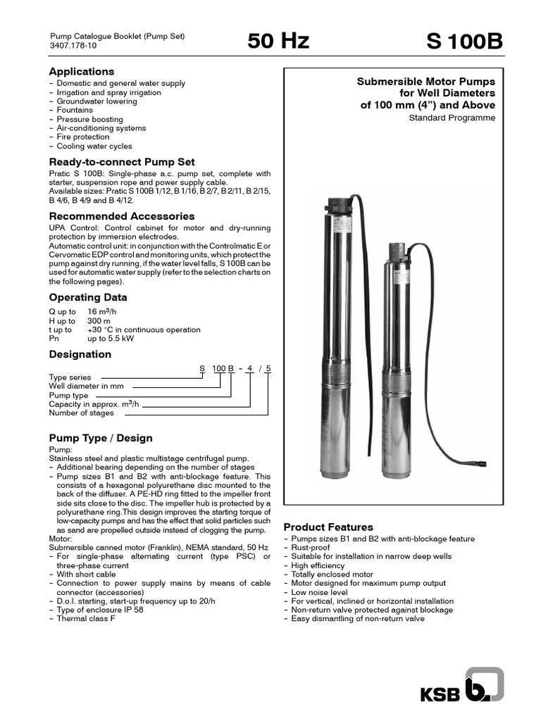 Pratic S 100B Pump Set Catalogue | PDF | Pump | Valve