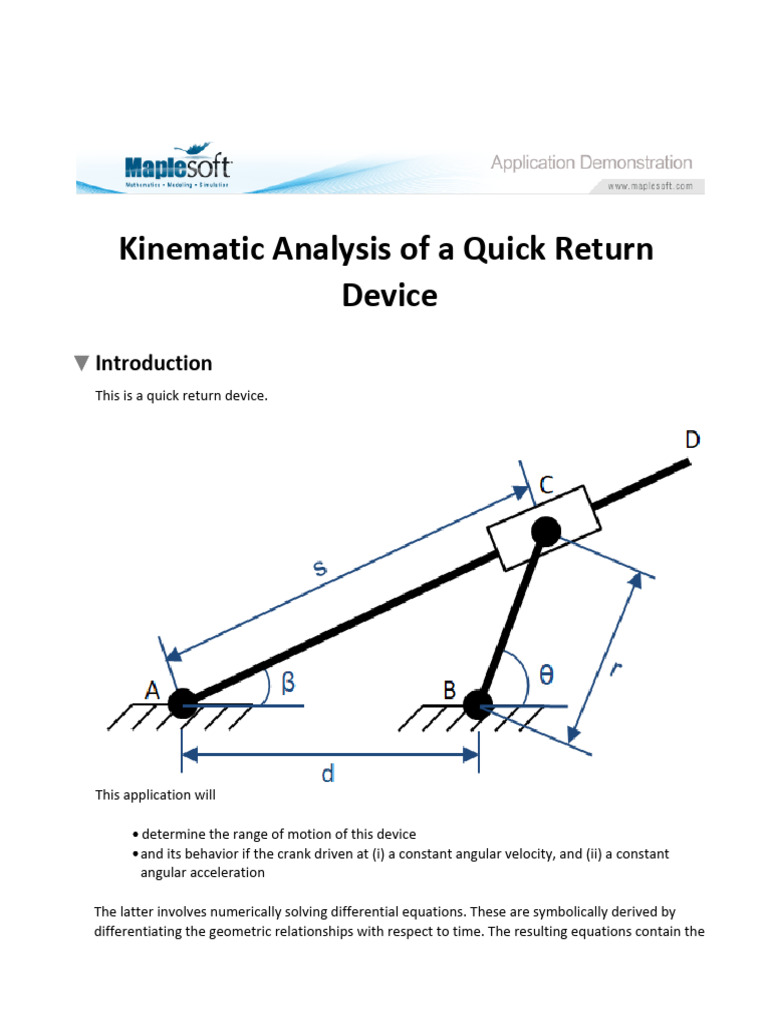 Kinematic Analysis of Quick Return Device | PDF
