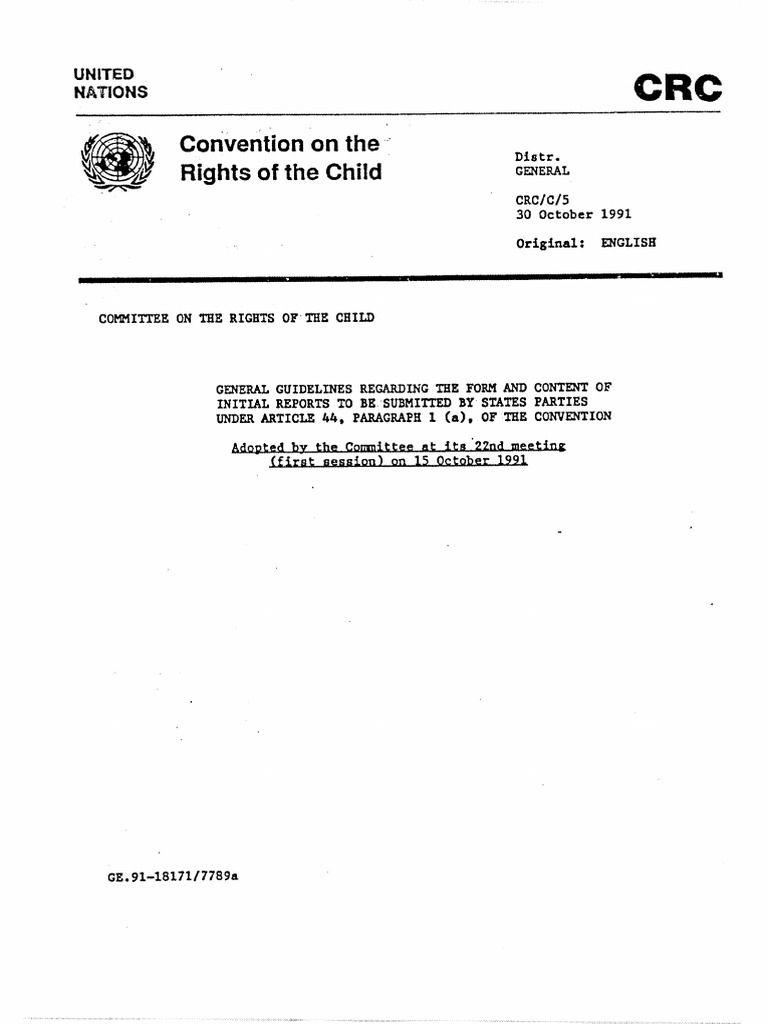 聯合國兒童權利公約首次國家報告撰寫準則 英文版 (Guidelines of CRC National Initial Report Eng ...