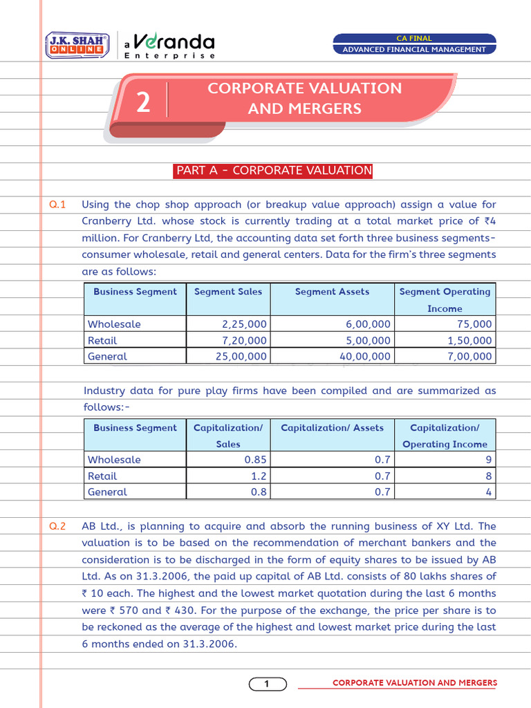 Ch.2 CORPORATE VALUATION AND MERGERS - PART-A | PDF | Equity (Finance ...