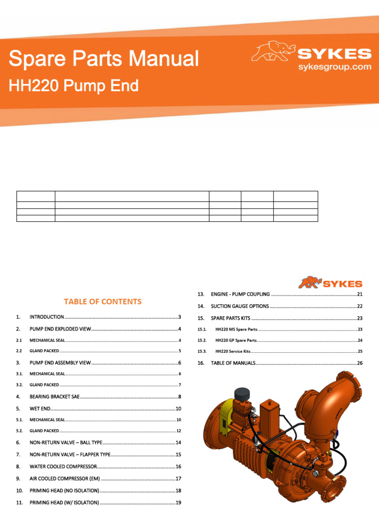 Sykes HH220 Pump Parts Manual | PDF | Pump | Washer (Hardware)