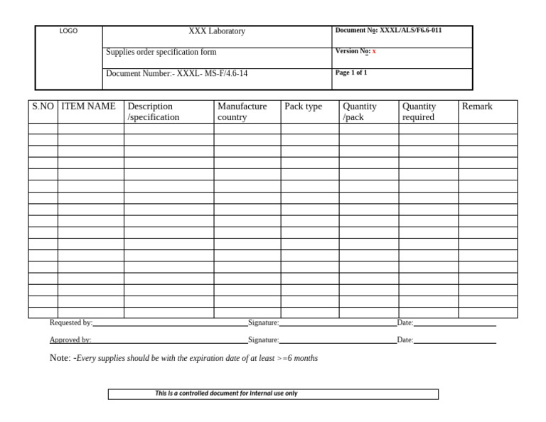Laboratory Supplies Order Form | PDF