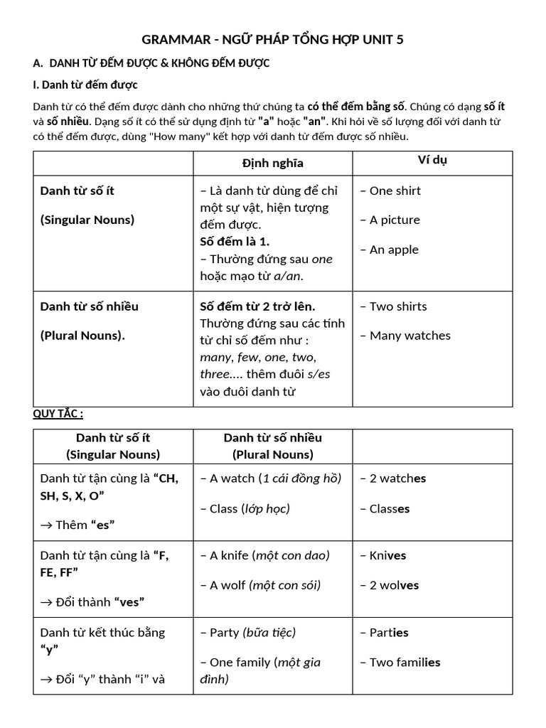 Grammar - NG Pháp T NG H P Unit 5 | PDF