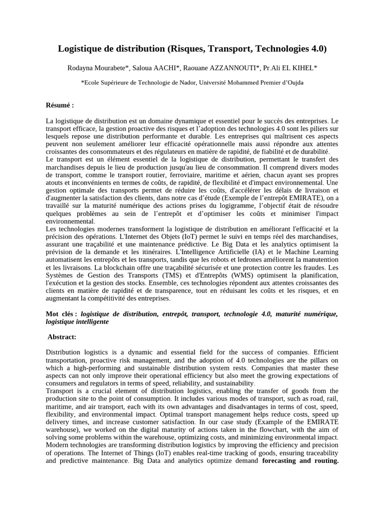 Logistique de Distribution et Technologies 4.0 | PDF | Transport ...