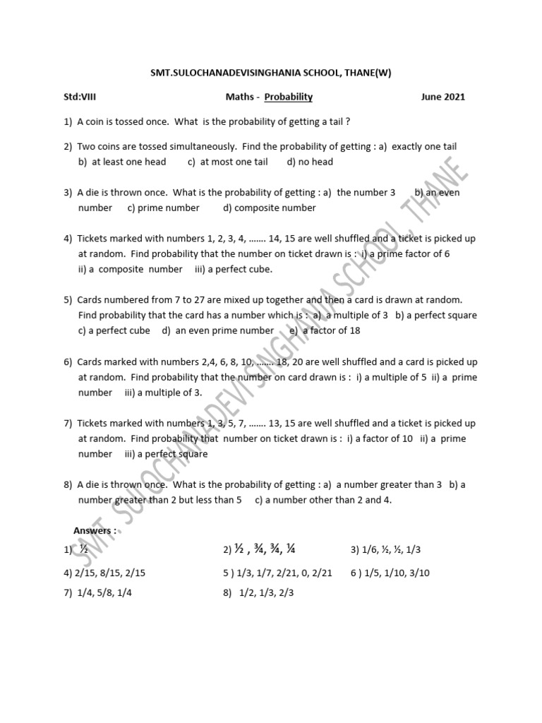 Probability SCH Worksheet | PDF