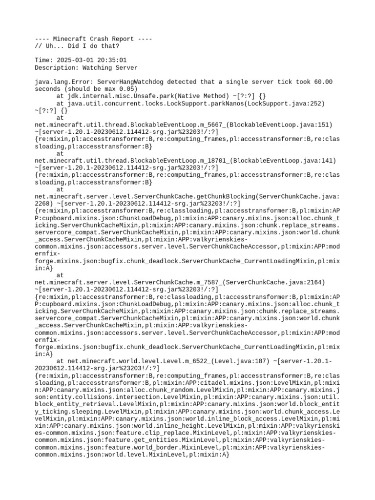 Minecraft Server Tick Timeout Error | PDF | Computer Programming ...