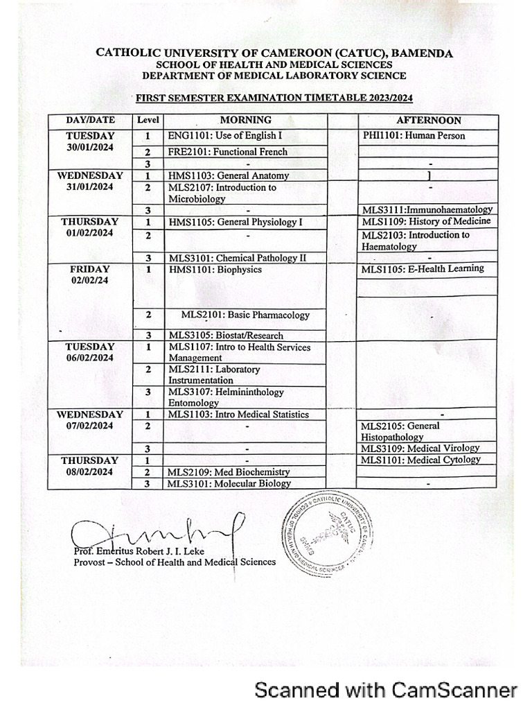 Examination Time Table CATUC-MLS | PDF