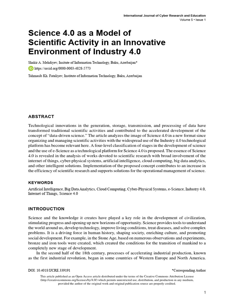 Science 4.0 As A Model of Scientific Activity in A | PDF | Science | Data