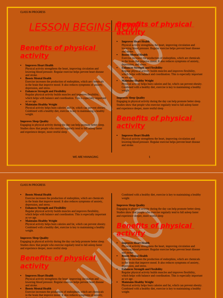 Key Benefits of Physical Activity | PDF | Sleep | Dieting