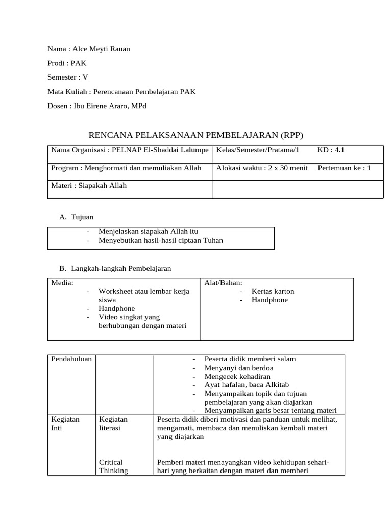 Rencana Pelaksanaan Pembelajaran (RPP) | PDF