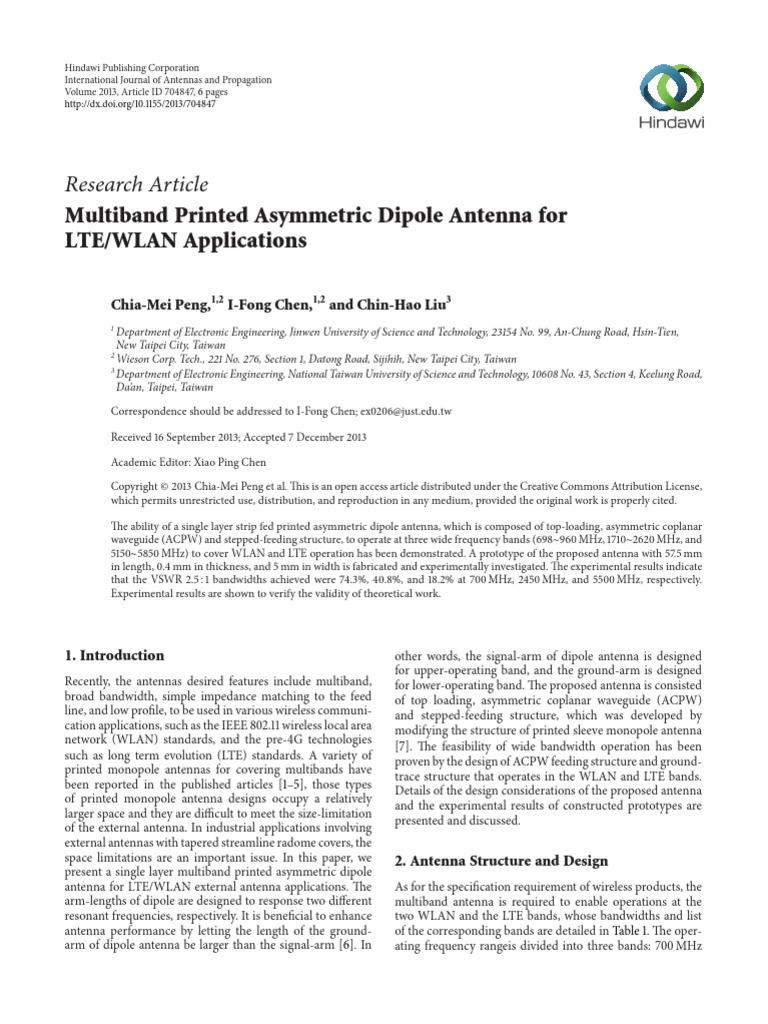 Multiband Printed Asymmetric Dipole Antenna For LTE - WLAN Applications ...