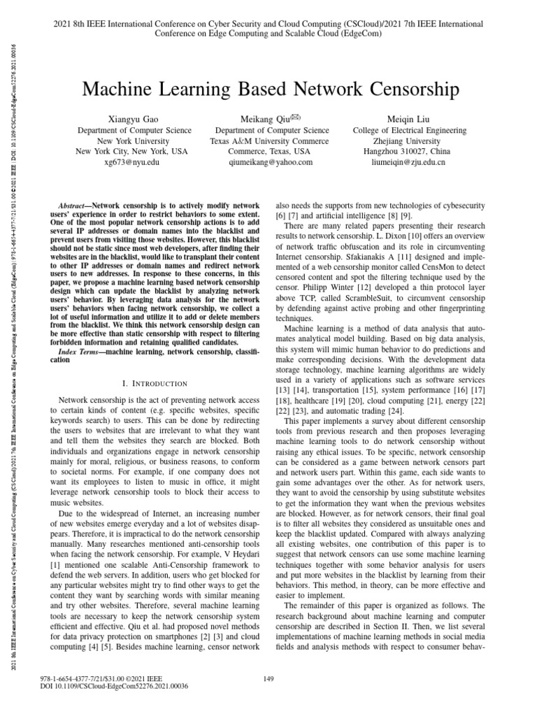 Machine Learning Based Network Censorship | PDF | Computer Network ...