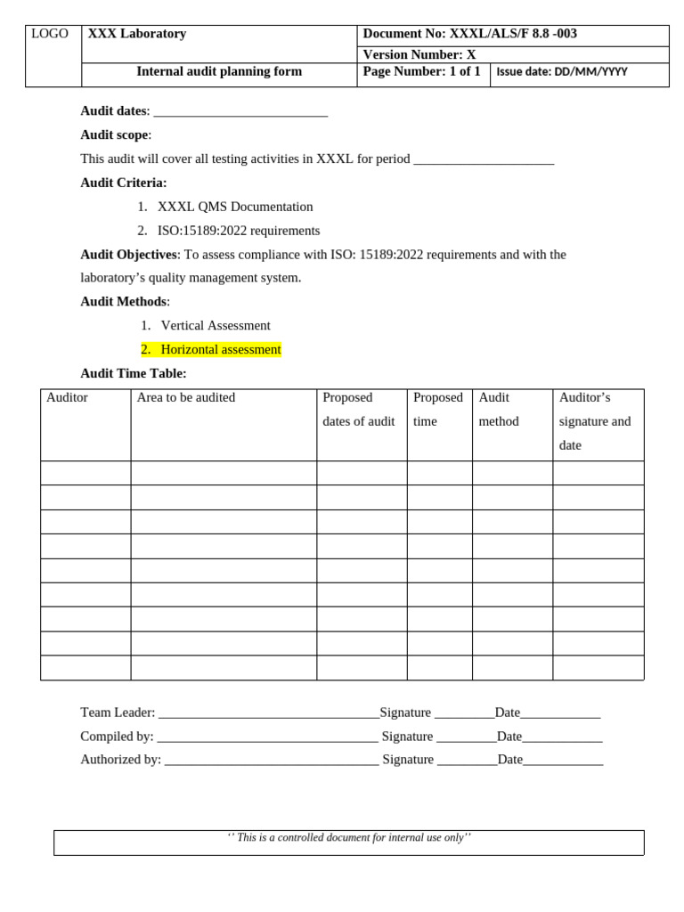 8.8-003 Internal Audit Planning Form | PDF