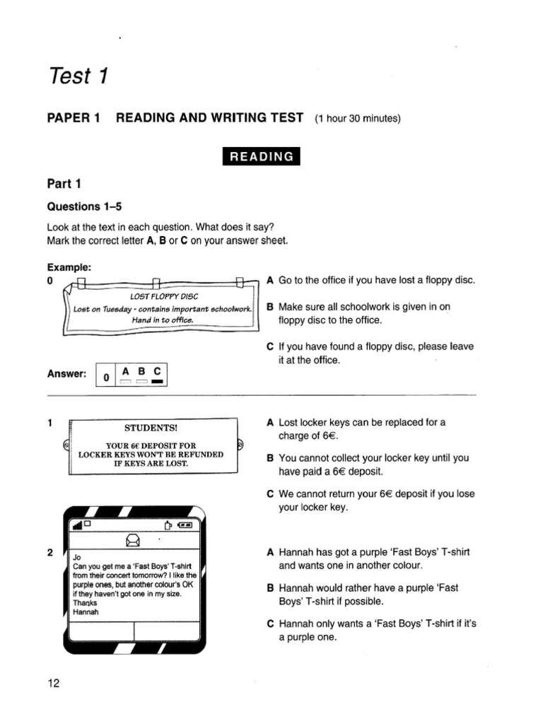 reading book 1 test 1