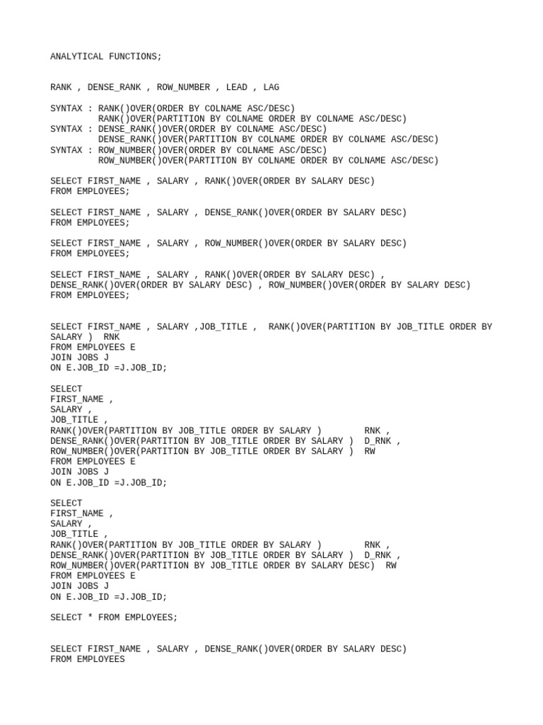 SQL Window Functions Explained | PDF