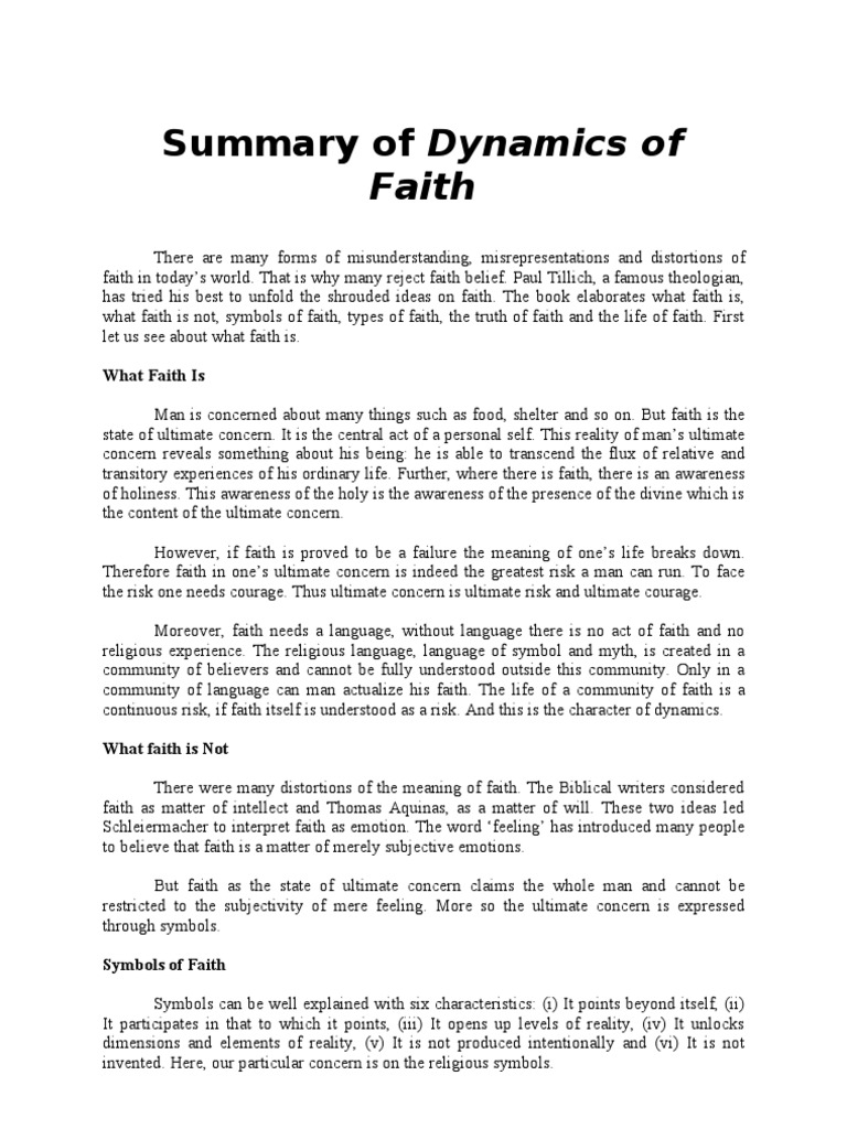 Summary of Dynamics of Faith PDF Faith Truth