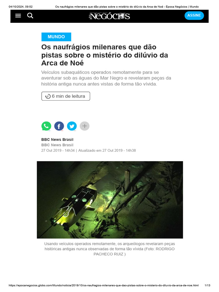 Os naufrágios milenares que dão pistas sobre o mistério do dilúvio da ...