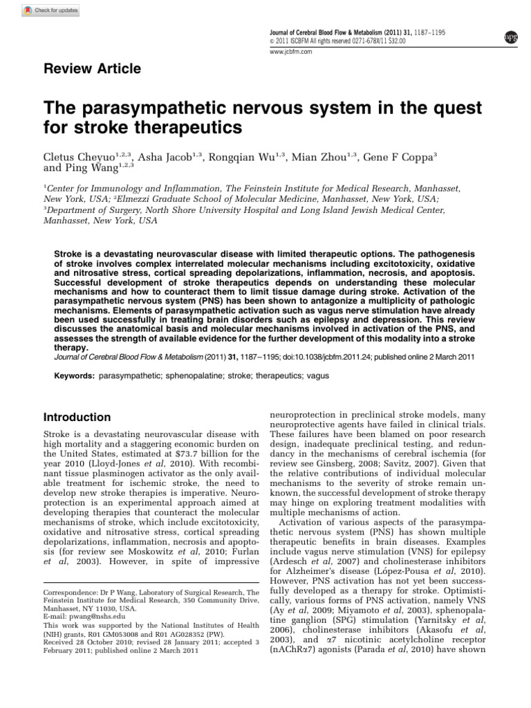 Cheyuo Et Al 2011 The Parasympathetic Nervous System in The Quest For ...