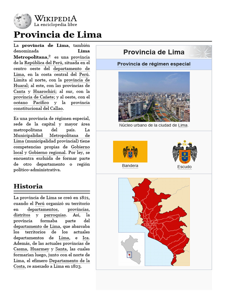 Provincia de Lima - Wikipedia, La Enciclopedia Libre | PDF