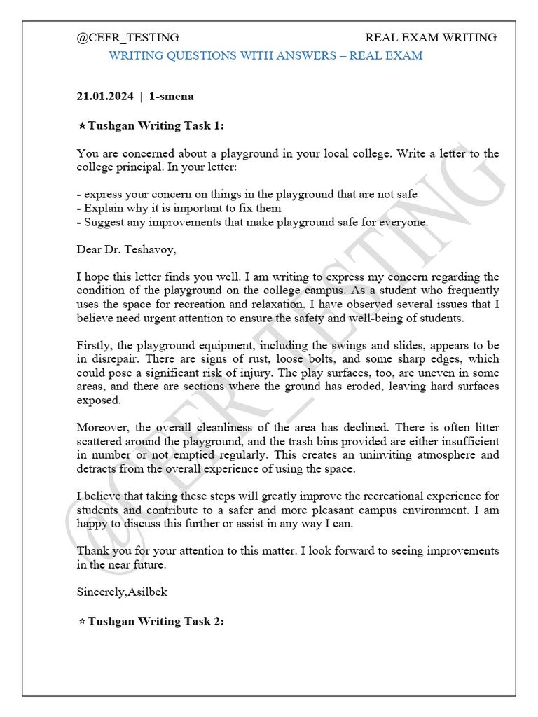 (@cefr - Testing) Writing Real Exam | PDF | Playground | Privacy